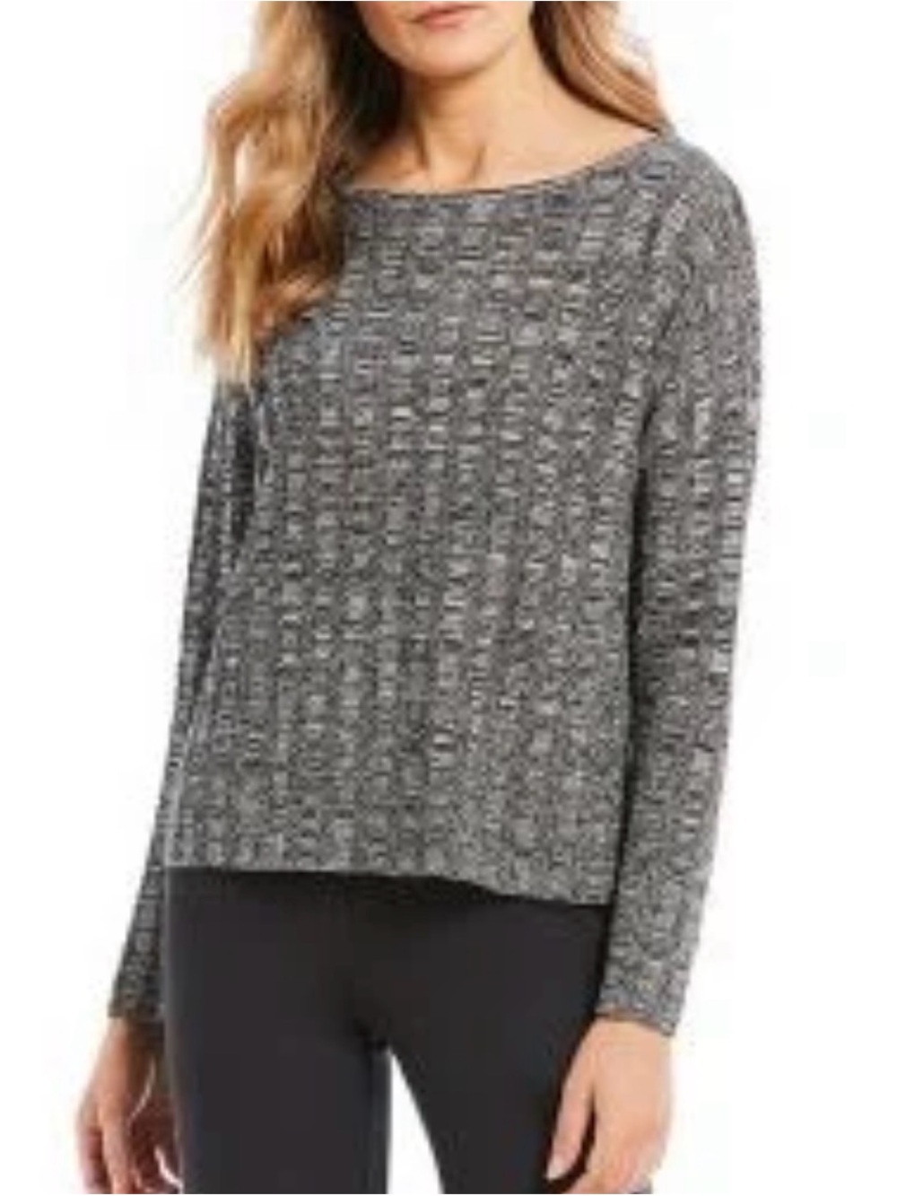 Eileen Fisher marled knit bateau neck sweater Crop Top Organic linen Silk Large